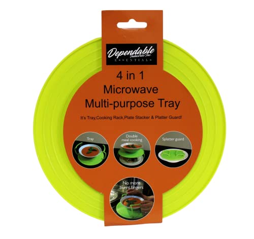 Microwave Multipurpose 4 in 1 Tray Stand Rack Splatter Guard Carry Tray Stacking Shelf (Green)