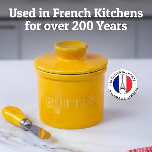 Large Butter Crock with Lid with Water Line (Yellow / Large)