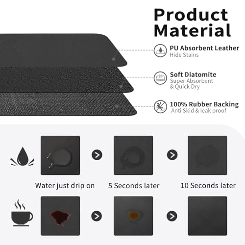 Coffee Mat Absorbent Hide Stain Rubber Backed Dish Drying Mat for Kitchen Counter (Black / 12" x 19")