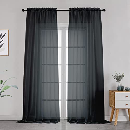 Black Sheer Curtains Dark Color Curtain Panels for Living Room (Black / 42"W x 108"L (Pack of 2))