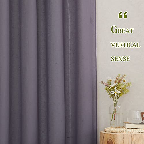 Flax Linen Sheer Curtains for Patio Sliding Door (70"W x 84"L (Pack of 2) / Purple Brown)