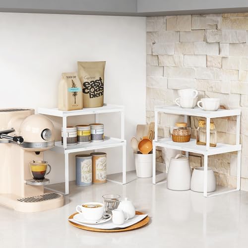 Counter Shelf Organizer Set of 4 (Medium / White-Marble)