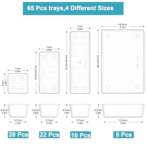 65 Pcs Clear Plastic Drawer Organizer (Clear / 65Pack(0-0-5-10-22-28))