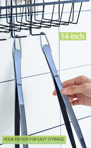 2 Pcs 14 Inch Cooking Tweezer Tongs Extra (14+14 Inch / Navy Blue)