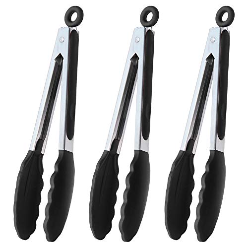 Serving Tongs 9" Cooking Tongs with Silicone Tips (Black)
