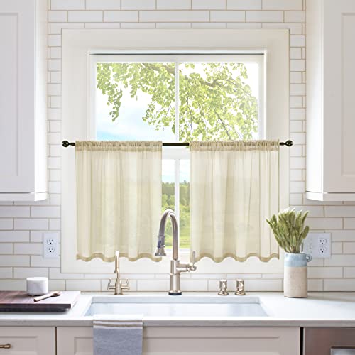 2 Panels Kitchen Tiers Half Window Sheer Curtains 29 X 24 Inch Beige (Beige / 29"W x 24"L (Pack of 2))