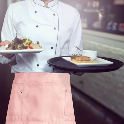 Server Apron with 5 Pockets (Pink+black)