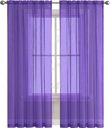 Sheer Voile Window Treatment Rod Pocket Curtain Panels for Kitchen Bedroom Living Room Drapes Sunlight Filtering Privacy Semi Home Decor Assorted (Purple / 52"W x 84"L (Pack of 2))