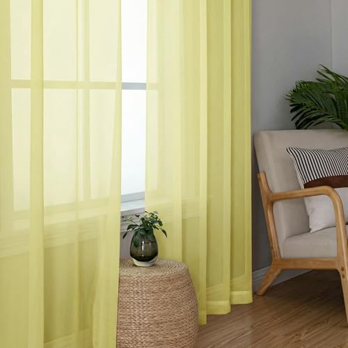 Short Sheer Curtains for Bedroom Living Room 54 Inch Length 2 Panels Set (Light Yellow / 42"W x 54"L (Pack of 2))