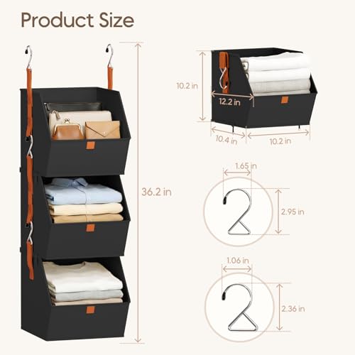 Collapsible Hanging Closet Organizer (Black / 3 shelves)