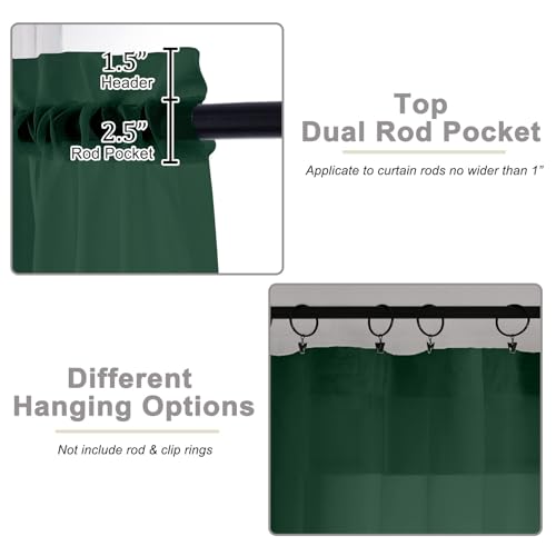 Hunter Green Sheer Curtains for Bedroom Living Room 45 Inch Length 2 Panels (Hunter Green / 42"W x 45"L (Pack of 2))