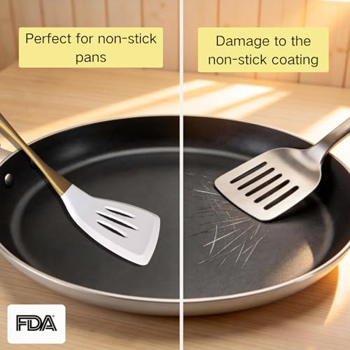 Elegant White Gold Silicone Cooking Utensils Set (White Gold)