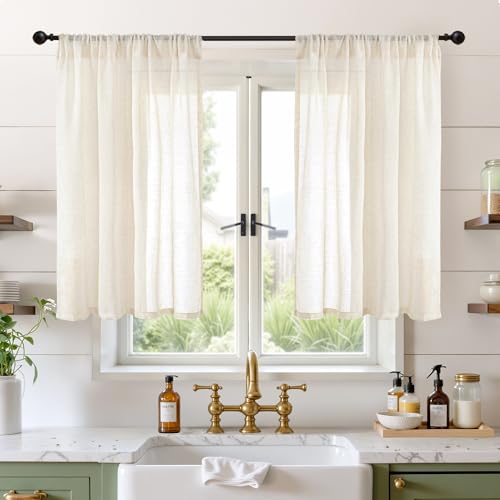 Beige Linen Semi Sheer Curtains 42X40 Inch Length 2 Panels (Light Beige / 42"W x 40"L (Pack of 2))