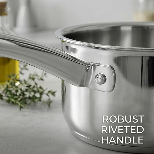 2 QT Stainless Steel Saucepan with Lid and Steamer Basket Insert