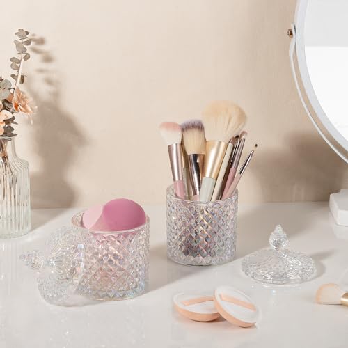 2 Pack Qtip Holder Apothecary Jars with Lid (10 oz (2 pack) / Iridescent)
