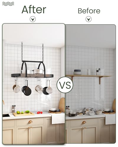 Hanging Pot Rack (Greige and Black / 31.5''L x 15.7''W x 13''H)