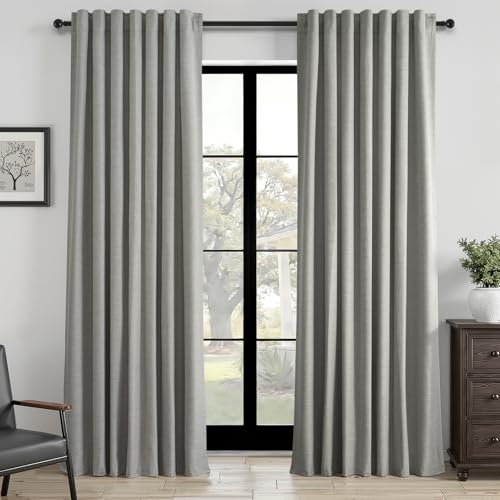 Frost Grey Linen Curtains 84 Inches Long 2 Panels Set for Living Room Bedroom 100% Blackout Linen Texture Curtain Pinch Pleat Back Tab Farmhouse Neutral Dark Gray Window Curtain Drapes (Frost Grey / 52"W x 84"L (Pack of 2))