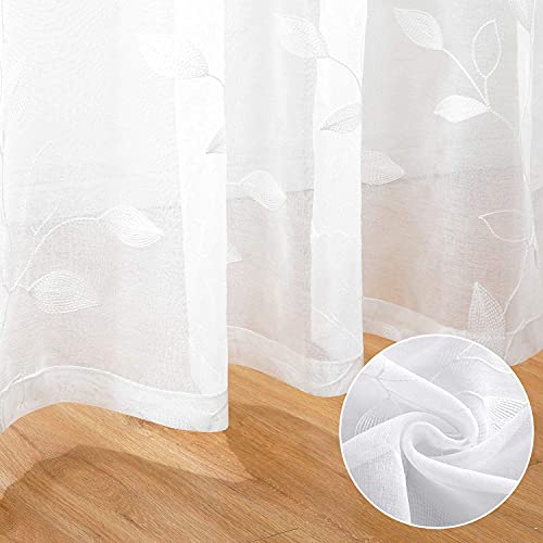 White Sheer Curtains Leaf Embroidered (52"W x 63"L (Pack of 2) / 4-white)