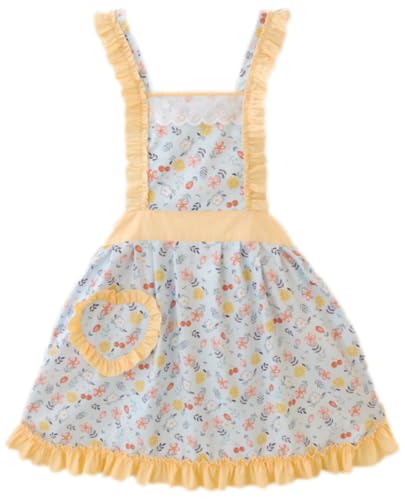 Womens Cooking Baking Apron (Lgt Blue Peach Flower)