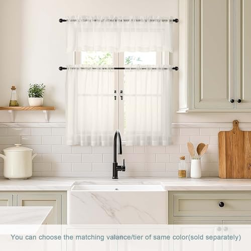 Ivory Valances for Windows 14 inch Length 2 Panels Set (42"W x 14"L (Pack of 2) / Ivory)