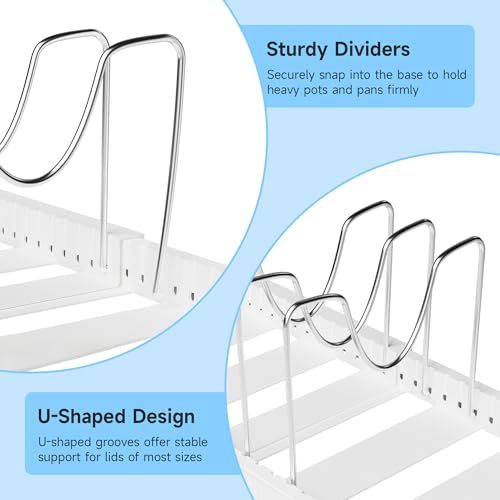 Pots and Pans Organizer under Cabinet (White / 12 Adjustable Dividers)