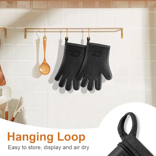 Oven Mitts with 2 Pot Holders (Black With Fingers)