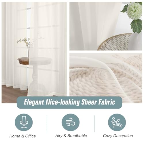 Extra Wide Sheer Ivory Curtains 84 Inches Long 2 Panels (59"W x 84"L (Pack of 2) / Ivory)