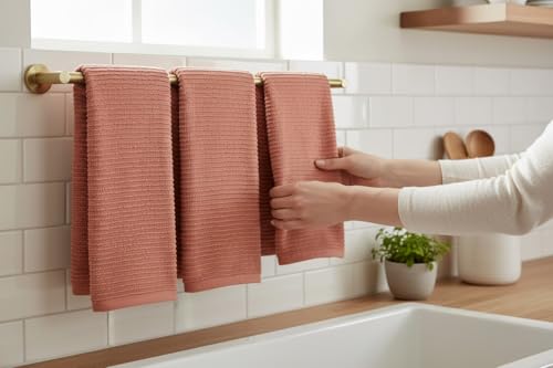 Peach Coral Salmon Kitchen Dish Towels (Ribbed Peach)