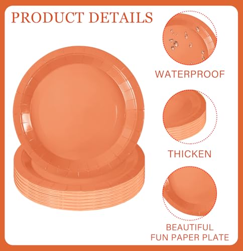 50 PCS Orange Paper Plates 7 Inch Disposable Plates Dessert Plates Orange Dinner Plates for Wedding Baby Shower Birthday Party Supplies (Orange / 7 INCH)