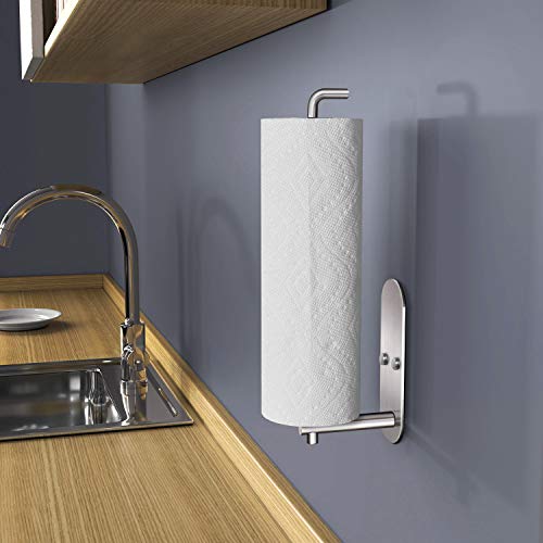 Self Adhesive Paper Towel Holder Under Cabinet Mount (Solid Bar / Silver)