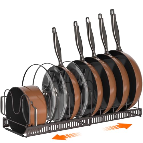 Expandable Pot Pan Lid Organizers inside Cabinet (Bronze / 10 Dividers)