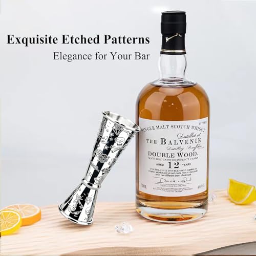 Jigger for Bartending (1 Jigger+ 2 Auto Flip Pourers / Printing Carving)