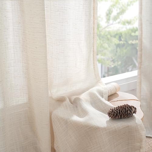 Oatmeal Linen Curtains 48 Inches Long for Short Living Room (Oatmeal / 42"W x 48"L (Pack of 2))