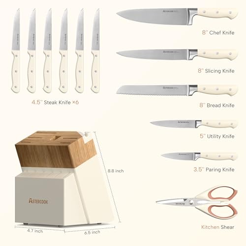 Knife Set Astercook Kitchen Knife Set with Block 14 (Cream White)