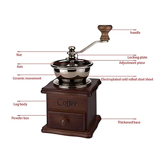 Wooden Manual Coffee Grinder Vintage Style Hand Coffee Mill Burr Coffee Grinder with Ceramic Hand Crank (Brown)