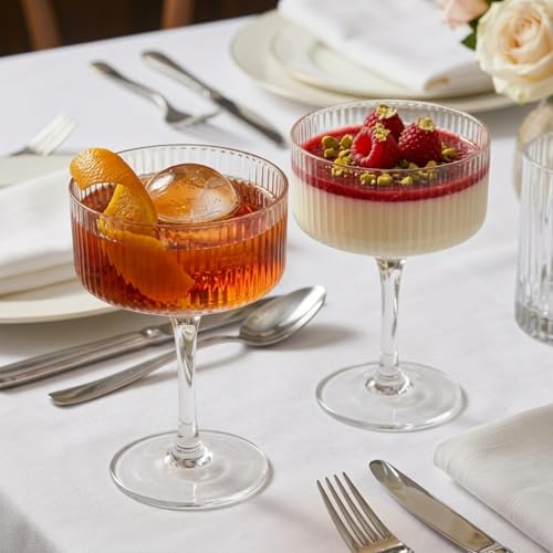 4 Piece Coupe Glasses for Bars Parties (10OZ-Ribbed Coupe Glasses)