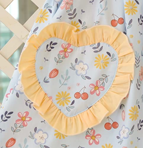 Womens Cooking Baking Apron (Lgt Blue Peach Flower)