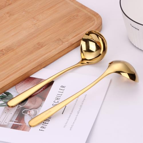 9.5 Inch Gold Ladle Spoons SUS304 Stainless Steel Soup Ladle 2 oz. Gravy Sauce Kitchen Ladle for serving (2 oz (A) (Gold))