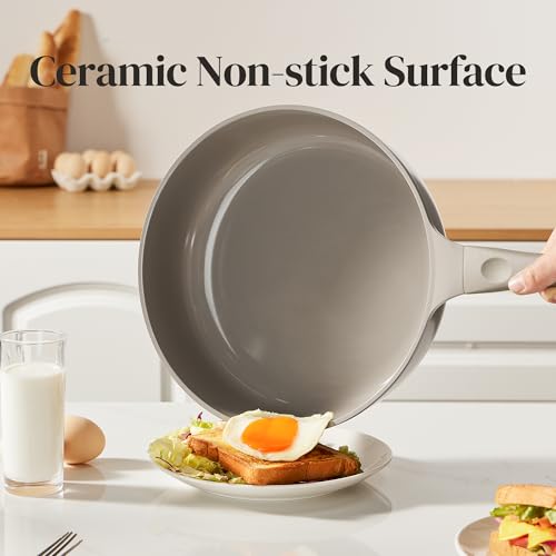 Ceramic Coated Nonstick Frying Pan with Cover (Gray / 12inch Saute Pan With Lid)