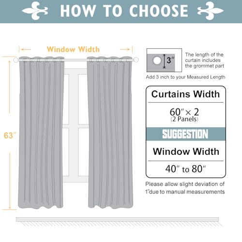 White 100% Blackout Curtains for Bedroom 63 Inches Long 2 Panels (60"W x 63"L (Pack of 2) / White)
