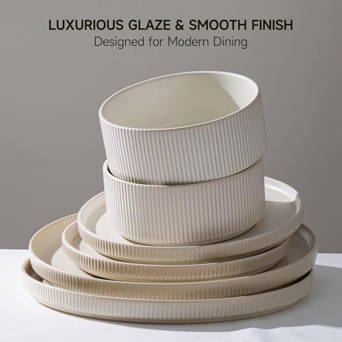 Stoneware Dinnerware Sets for 4 (Matte White / 4-Set(12pcs))