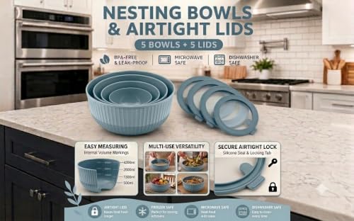 Plastic Mixing Bowls with Lids (Blue)