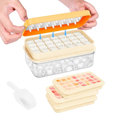 Ice Cube Tray with Lid and Bin (Yellow / 0.8"-84Cubes)