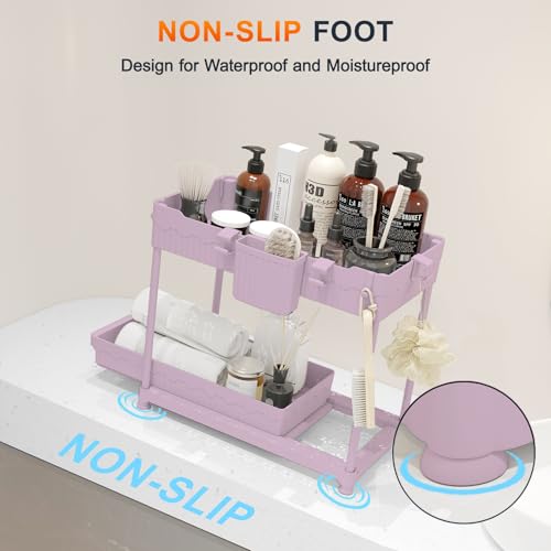 4-Pack 2-Tier Under Sink Organizer with Pull Out Drawers (Pink / 12.8 Inch)