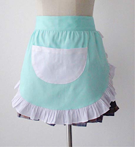 Waist Apron Kitchen Cooking Restaurant 100% Cotton Bistro Half Aprons with Pockets For Girl Woman (Greenish Blue)