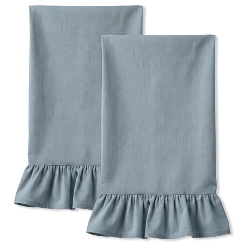 2 Pcs Dusty Blue Kitchen Towels Retro Towels Cotton Ruffled (Dusty Blue / Retro)