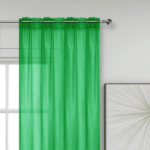 Basic Rod Pocket Sheer Voile Window Curtain Panels Green 1 Pair 2 Panels 52 Width 36 Inch Long for Kitchen Bedroom Children Living Room Yard（Green (Green / 52"W x 36"L (Pack of 2))