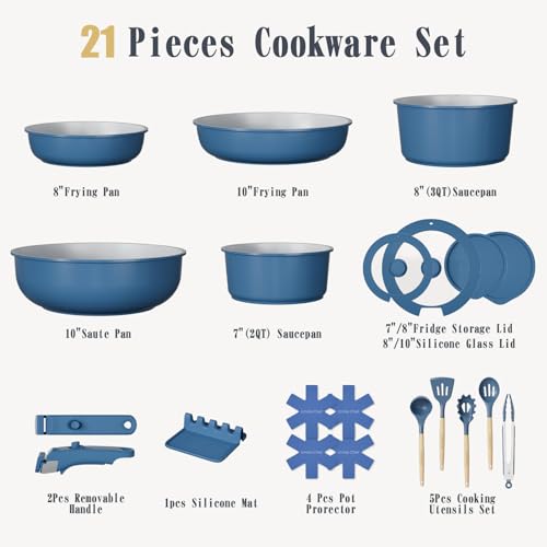 Pots and Pans Set Non Stick (Navy)