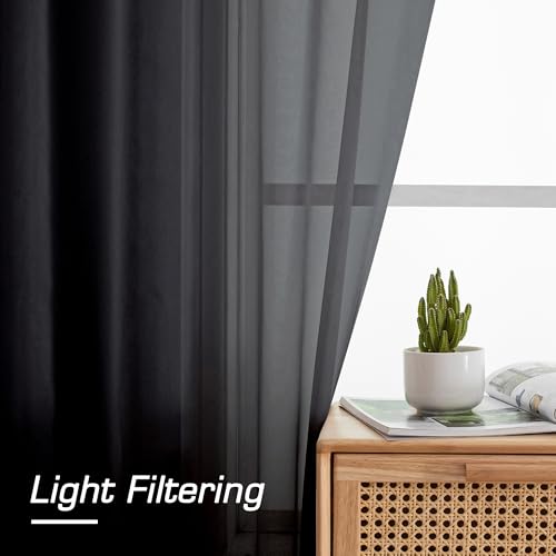 Black Sheer Curtains 90" Long for Living Room Windows (42"W x 90"L (Pack of 2) / Black)