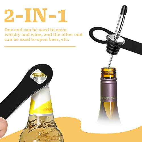 2 Pieces Bottle Opener and Pour Spout Remover Flat Bar Key for Bartenders Stainless Steel Speed Opener Multifunction Dog Bone Wine Bottle Opener for Home Kitchen Party and Bar (Black)